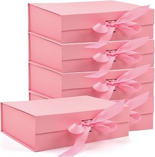 Bo Elegant Gift Packaging - 5-Pack Magnetic Lid Decorative Gift Box, 10.5x7.5x3.1" - Multi-Occasion Packaging Boxes (Pink)