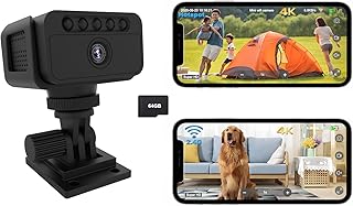 Bextgoo Mini Camara de Vigilancia, 3 Modos: WiFi/Hotspot/Sin WiFi, 4K Camara Espia Sin Internet con Tarjeta TF de 64GB, Visión Nocturna, Videovigilancia Camaras Cables para Interior y Exterior(Negro)