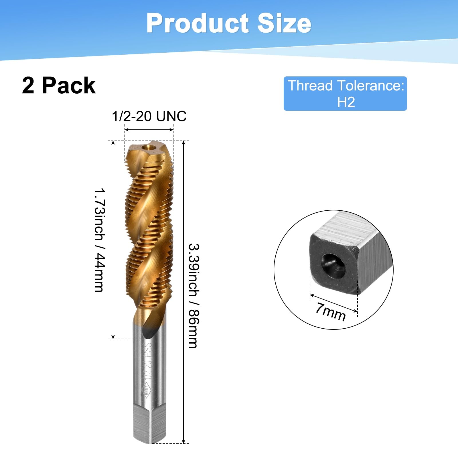 M METERXITY 2-Pack 1/2-20 UNC Spiral Flute Thread Tap - Image 3