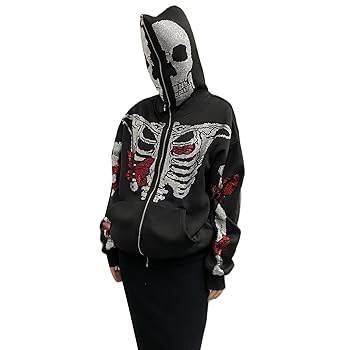 ⭐︎yyy‼︎☺︎ ⭐︎ CenturyX Y2k Skeleton Full Zip Up Hoodies Over Face Women
