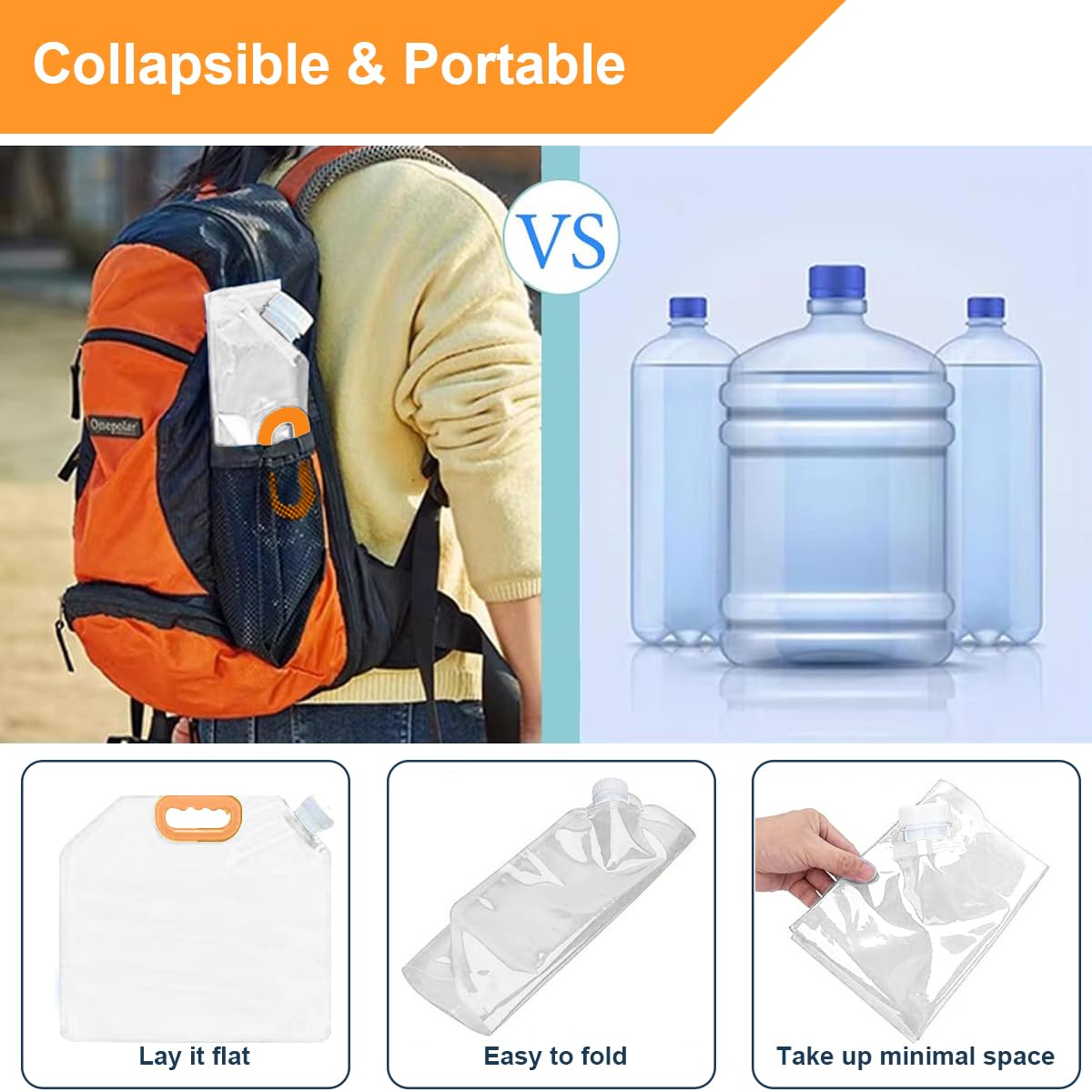 Tanica per acqua pieghevole, 2 pezzi, contenitore per l'acqua potabile con maniglia, contenitore per l'acqua con coperchio denso, per escursioni, picnic, conservazione dell'acqua a casa