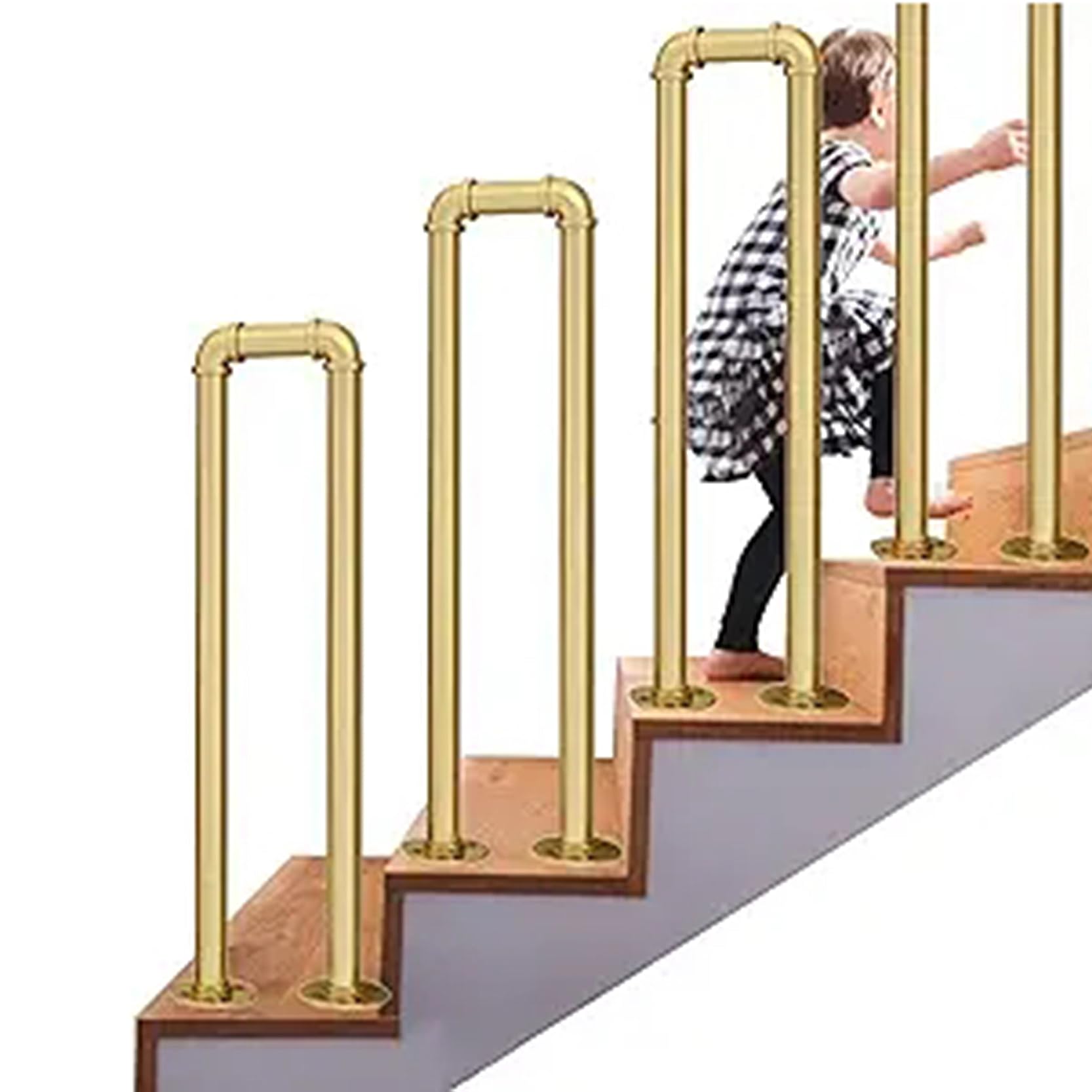 Lqsybhd Women's Golden U-Shaped Staircase Hand Rails, Industrial Modern Stair Railing For Outdoor And Indoor Steps, Wrought Iron Guardrail Handrail, Decoration Guardrail For Patio Garage Bathroom，1(Size:2.46ft/75Cm)