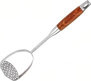 REDANT 13.5" Stainless Steel Potato Masher with Wooden Handle - Heavy Duty Metal Masher for Mashed Potatoes, Avocado, Beans & Sweet Potato - Commercial & Home Kitchen Utensil (Dishwasher Safe)