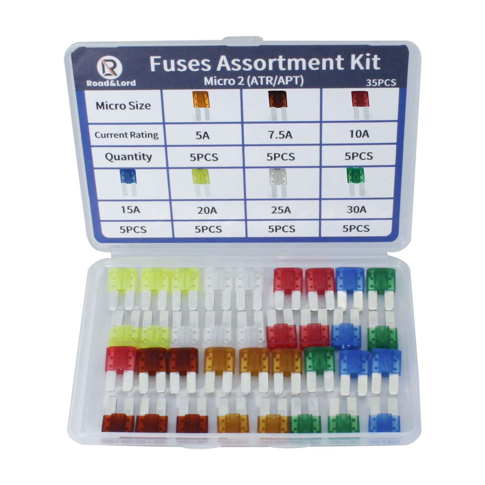 Micro 2 Car Blade Fuses Assortment Kit – Micro2 Fuses Automotive 35Pcs Micro 2 ATR/APT Blade Fuse Kit (2A/3A/5A/7.5A/10A/15A/20A/25A/30A/35A) for Car Boat Truck SUV Automotive Replacement Fuses
