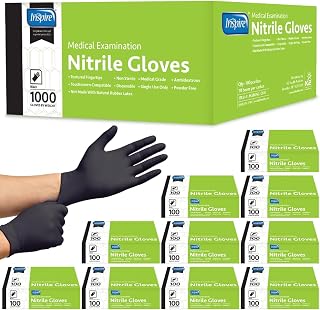 Inspire Black Nitrile Disposable Gloves - Latex-Free Powder-Free Food Safe for Cooking Medical Mechanic Use 1000 Ct Case