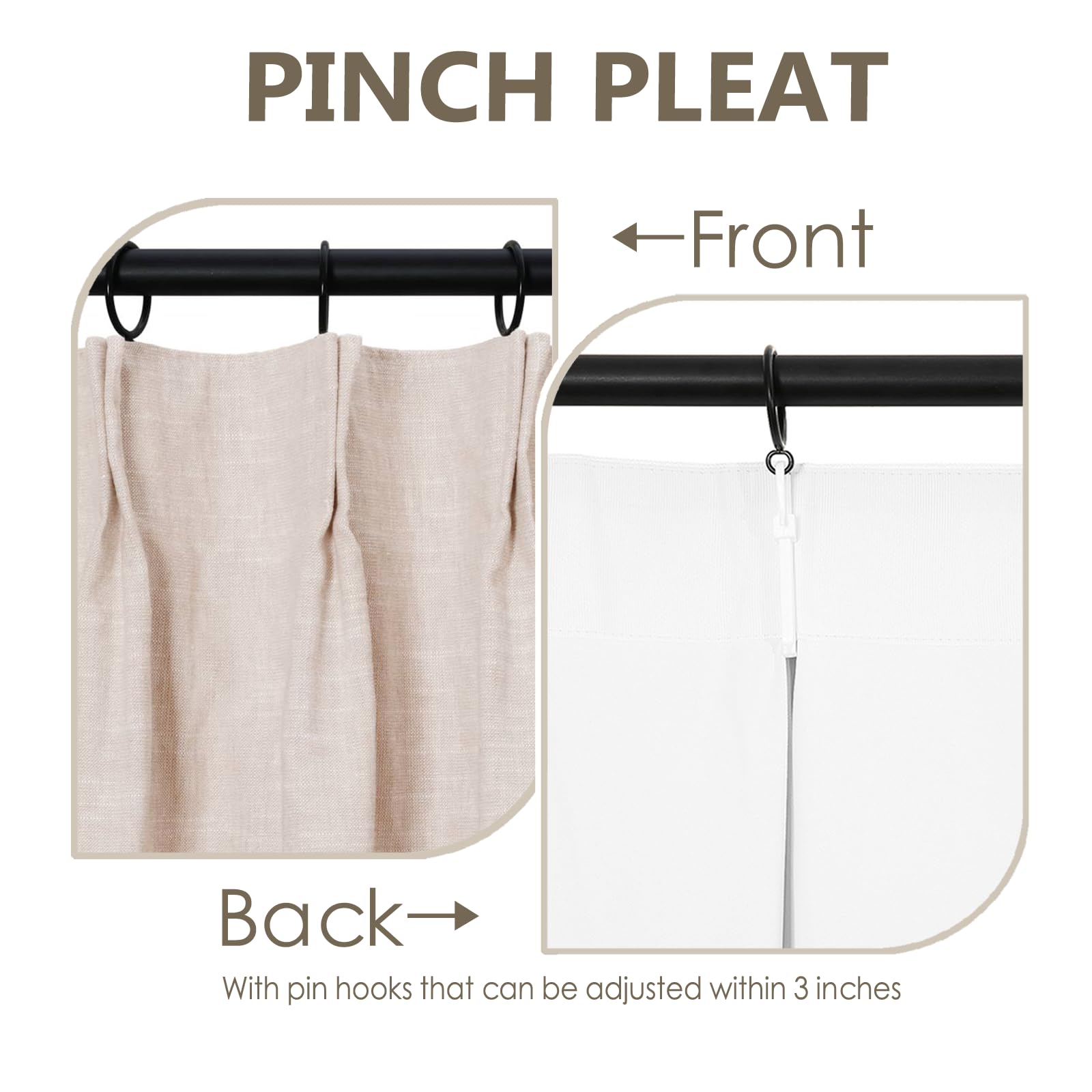 ChadMade Light Filtering Drape Cotton Linen Blend Curtain 108 Inches Long, Pinch Pleat Extra Long Lined Curtain for Kids Room Privacy Window Drape (27