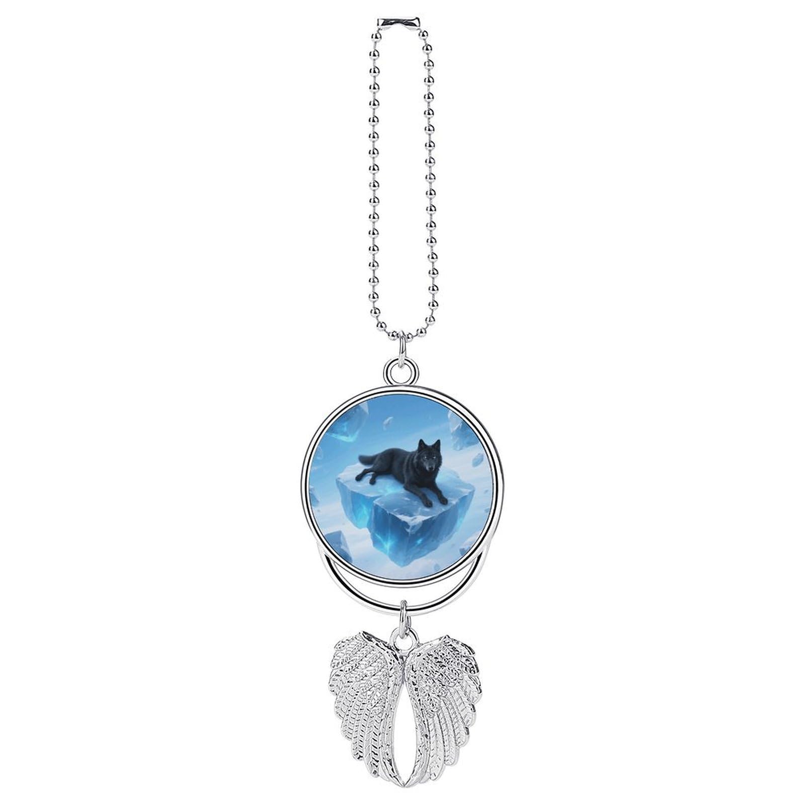 Wolf Novelty Car Charm, Alloy Rear View Mirror Pendant, Bling Funny Car Hanging Ornament Gift for Women Men, Car Pendant Lucky Auto Interior Decoration Accessories Silver-Style