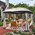 FAB BASED 10x12 Gazebo, Double Vent Canopy Gazebo for Outdoor with Privacy Netting, Easy Setup Patio Pavilion with Steel Frame Strong Legs for Lawn, Backyard, Deck (Ash Grey)