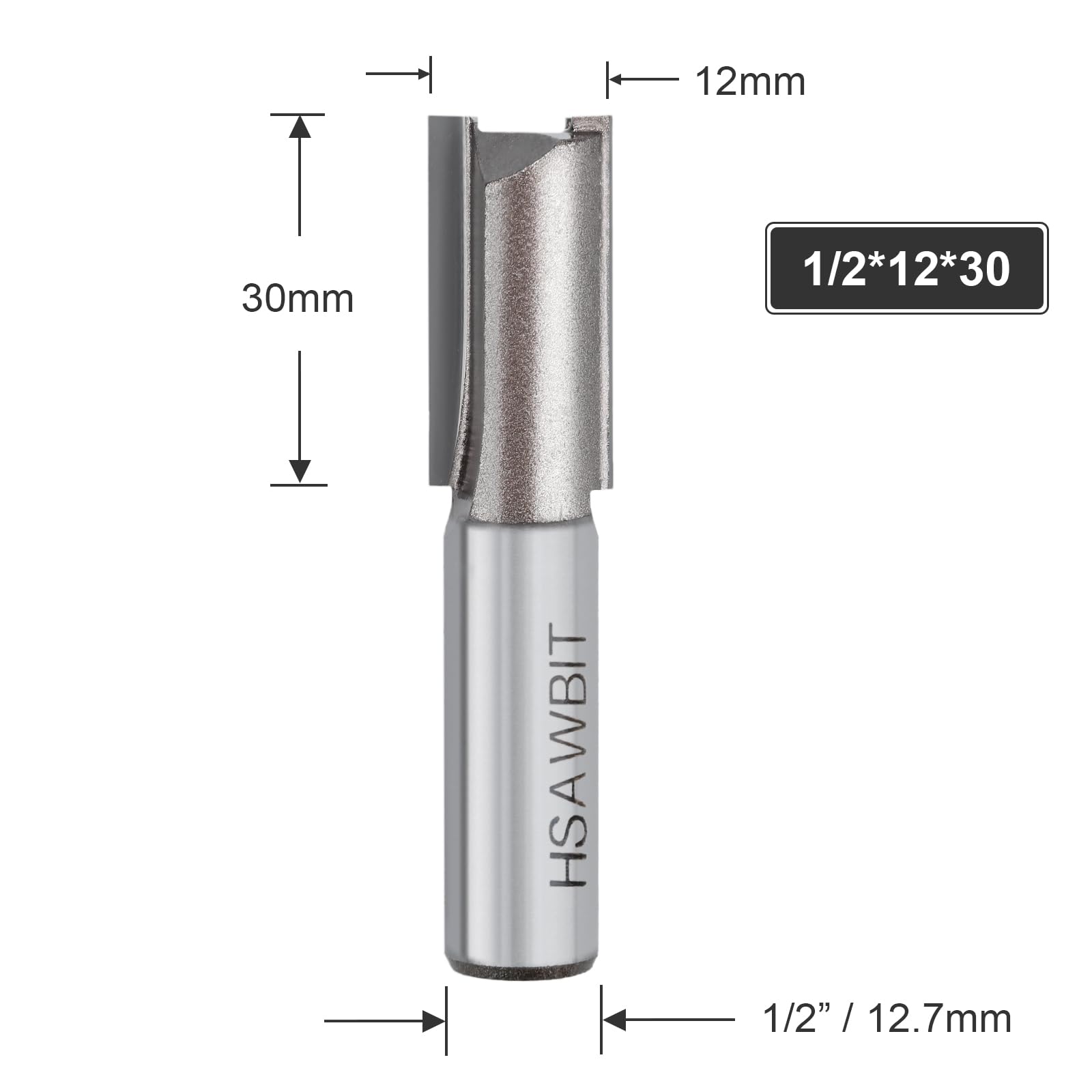 hsawbit Straight 2-Flute Router Cutter, 1/2 Inch Shank, 12mm Cut Diameter & 30mm Cut Length, Flush Trim Router Bit for Woodworking - Image 3