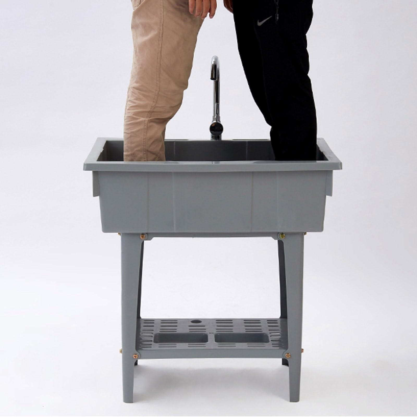 Freistehendes Waschbecken Aus Kunststoff Mit Waschbrett,Waschwanne Für Die Waschküche,tragbares Waschbecken,Handwaschstation,Außenwaschbecken Mit Schlauchanschluss(Gray)