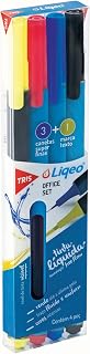 Kit Liqeo - Caneta Superfina 3 Cores Sortidas + Marca-Texto Amarelo - Tris