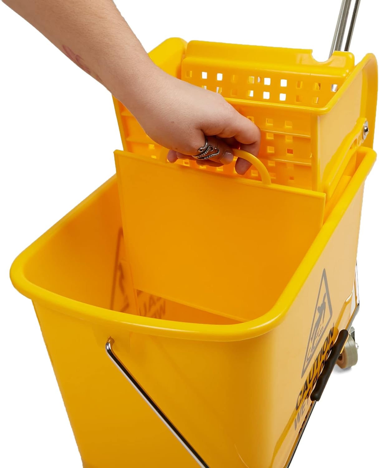Mind Reader Commercial Mop Bucket - with Down Press Wringer - 22 Quart Capacity - Yellow - MOPT20-YLW : Health & Household