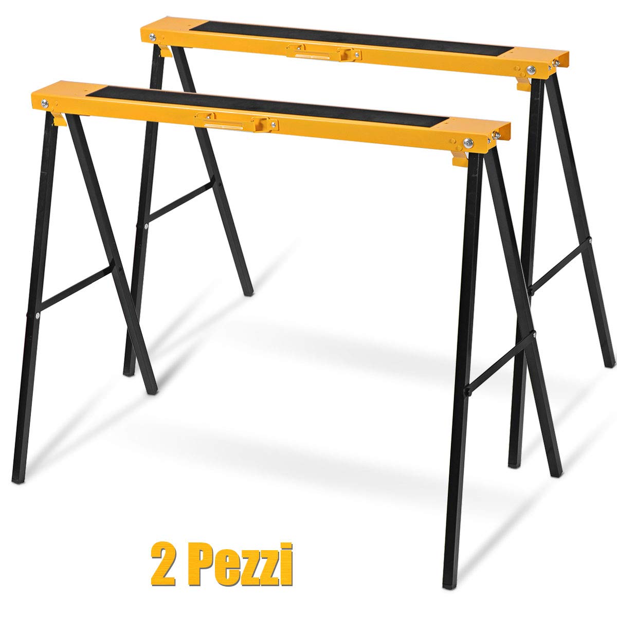 GYMAX Coppia Cavalletti per Segare, Carico 275 kg, Trespoli Pieghevole, Telaio in Metallo, Stabile, Portatile e Leggero, Set di 2 Cavalletti da Lavoro (1)