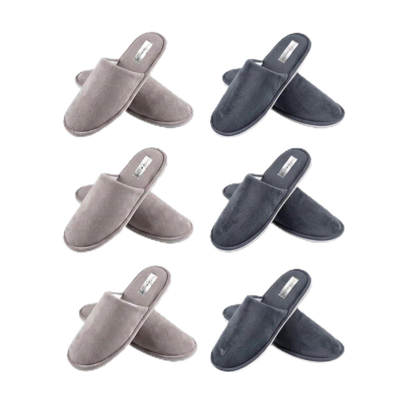 Set 6 Paia Ciabatte Ospiti Lavabili Lavatrice | 3 Tortora (fino al 40) + 3 Antracite (fino al 43) | pantofole per ospiti Antiscivolo, Suola 5mm, Unisex, Ideali per Casa, Hotel, B&B e Spa