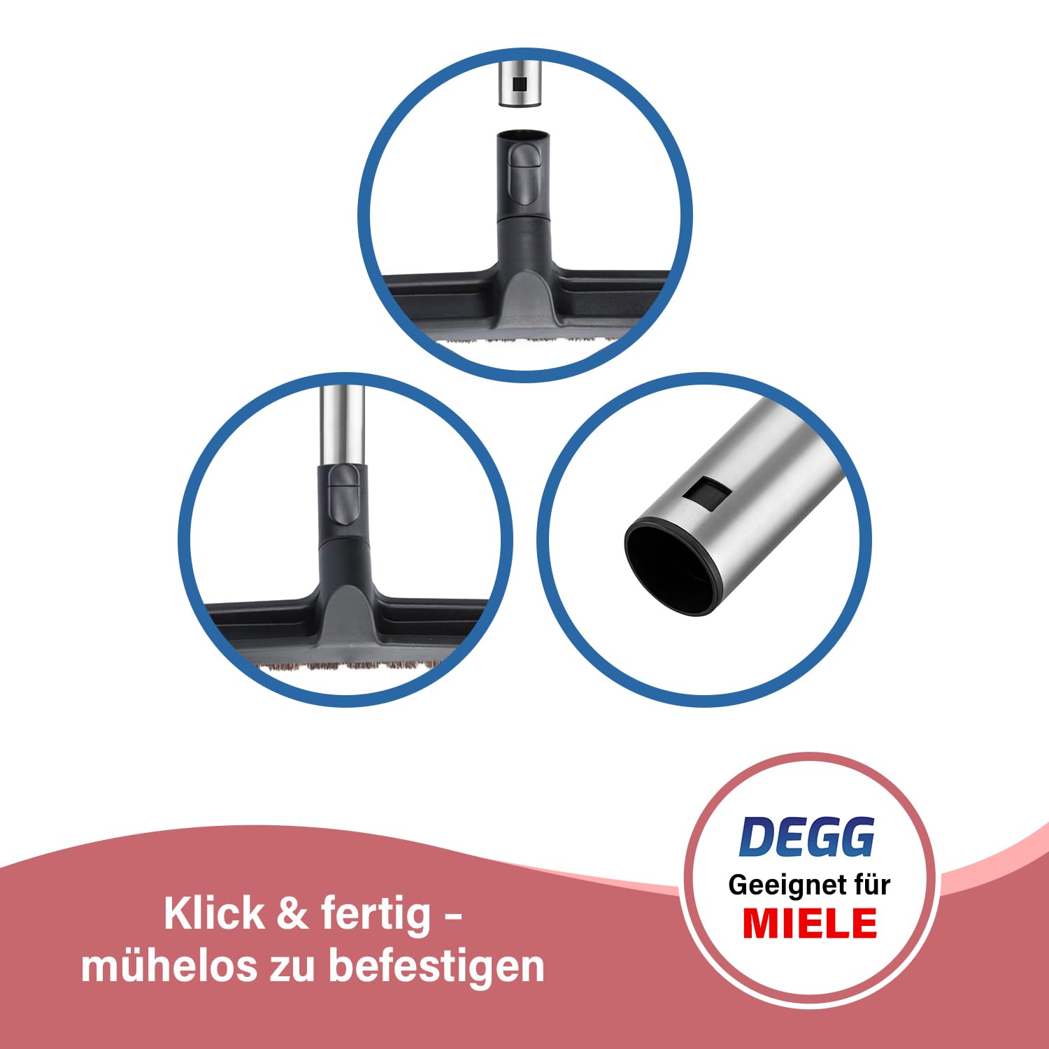 DEGG Teleskoprohr - Kompatibel mit Miele Staubsauger 35mm mit Klicksystem, Edelstahl Teleskopstange Teleskopstab für Classic C1, Complete C2 & C3, Guard S1, M1 & L1 Staubsaugerrohr Saugrohr