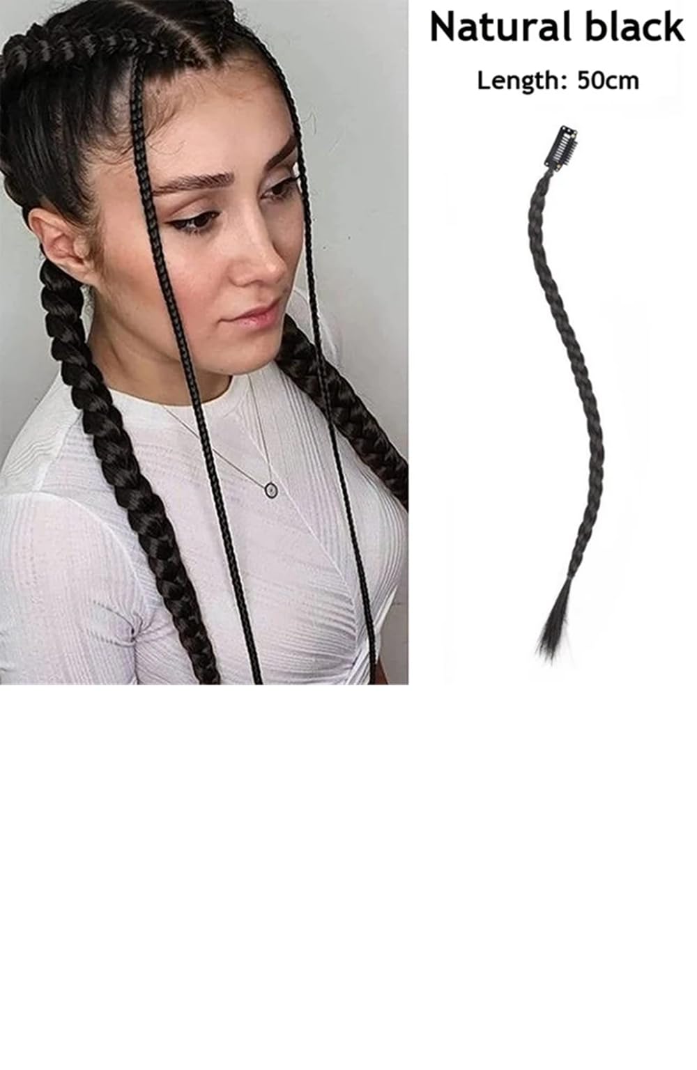 Hair Extensions Clip In Box Braids (17.7'' - 1 Braid On Clip - Natural Black), 20 inches - Image 3