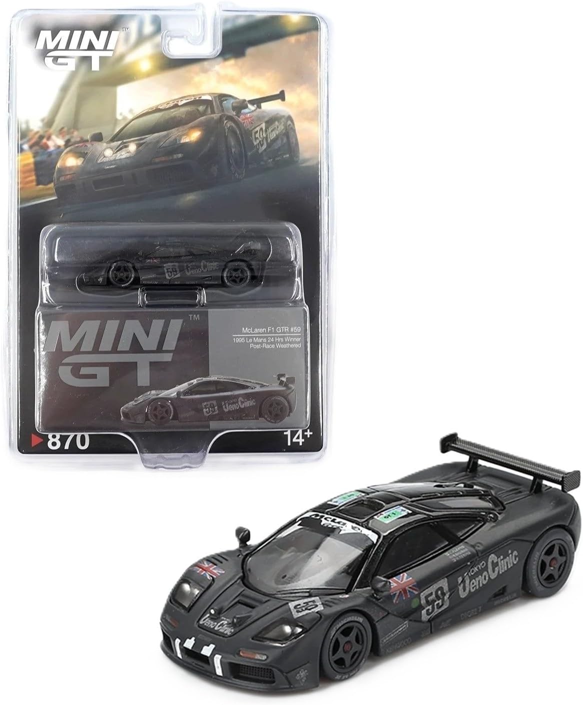Diecast Model Car Compatible with Mini GT 1:64 McLaren F1 GTR #59 1995 Le Mans 24Hr Winner Post-Race Weathered Matte Black Limited Edition MGT00870