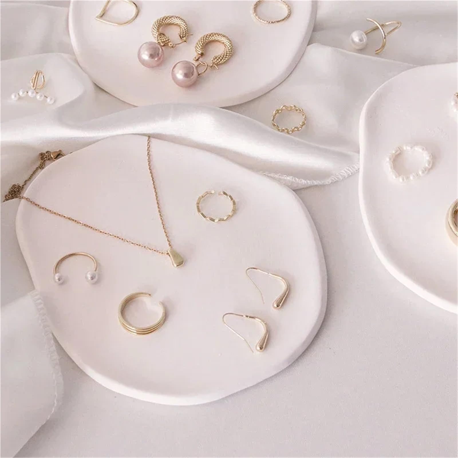 Schmuckschale 3 Teile/satz Kreative Unregelmäßige Ringe Schmuck Display Platte Weiß Kunst Gips Gericht Hause Desktop-Dekor
