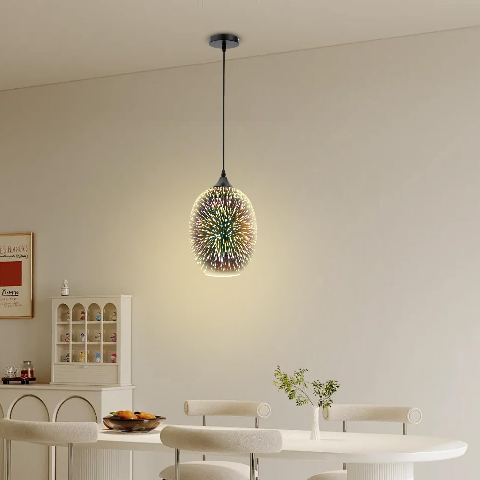Lampadario A Sospensione In Vetro 3D Effetto Fuochi D'artificio – Multicolore, Regolabile, E27, Per Sala Da Pranzo E Bar