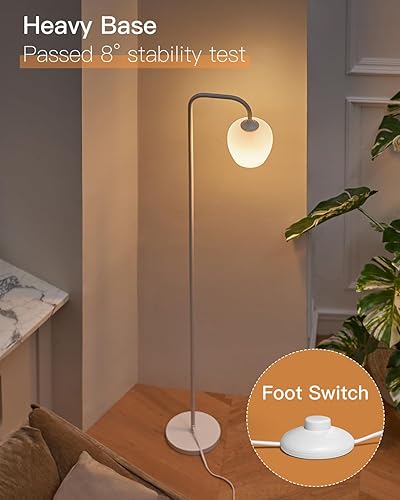 Miniatura 5 de ONEWISH Lámpara de pie blanca, moderna lámpara de pie para sala de estar, dormitorio, pantalla de lámpara de cristal opal, bombilla LED incluida,