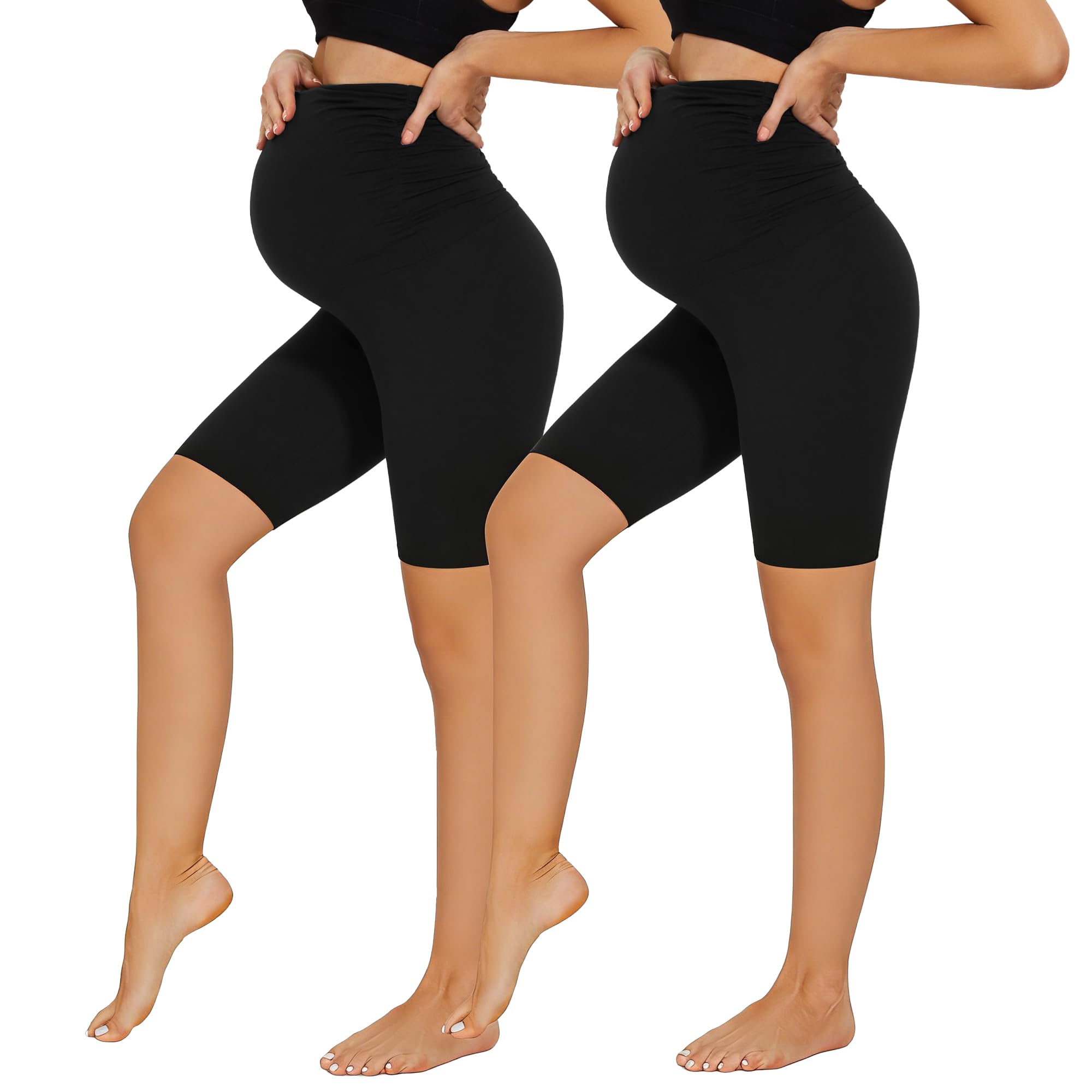 HIPOWER 2er Pack Umstandsleggings Damen High Waist Umstandsmode | Weich Schwangerschaftsleggings Blickdicht Sport Umstandshose Elastisch Maternity