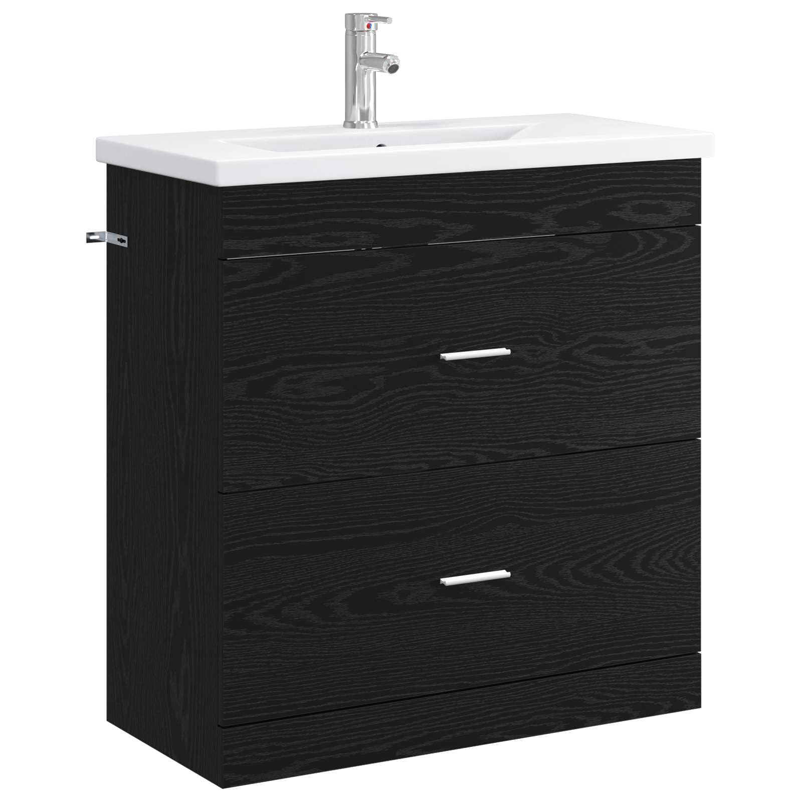 Badmöbel Set mit Waschbecken 2-teilig Schwarze Eiche 81 cm | Kompakter Waschplatz aus Holzwerkstoff mit 2 Schubladen für Ihr Bad, Gäste-WC oder modernen Wellnessbereich.