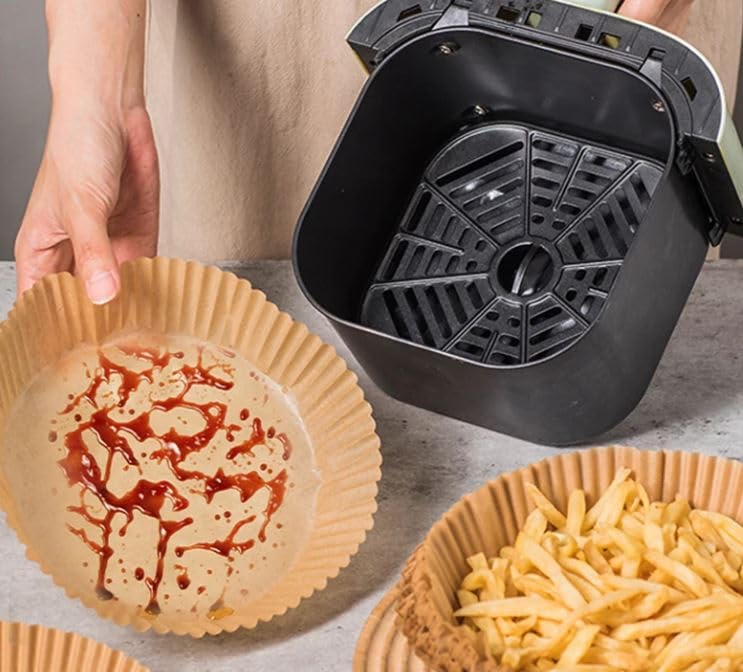 100 Pezzi Carta Forno per Friggitrice ad Aria, ELEPRUC Teglia Forno Accessori Antiaderente, 20-24cm Carta Air Fryer Quadrata,Carta Fodera Antigrasso per 4.5-8L Friggitrice ad Aria, Forno, Microonde