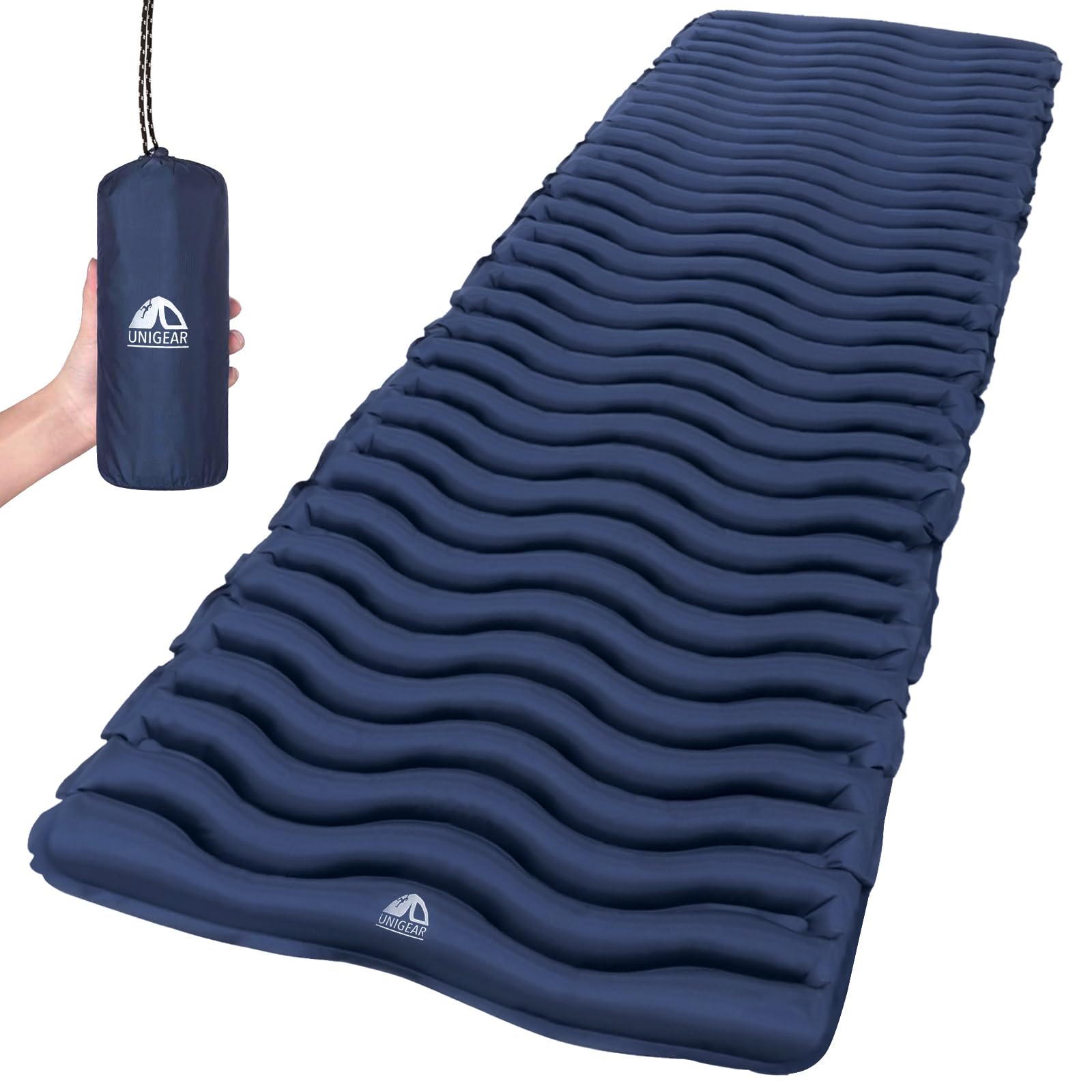 Unigear Matelas Camping Gonflable 1 Place Ultraléger Résistant à l'eau | Matelas autogonflant compact pour tente et sac de couchage, adapté au bivouac, voyage, plage et randonnée, rangement facile