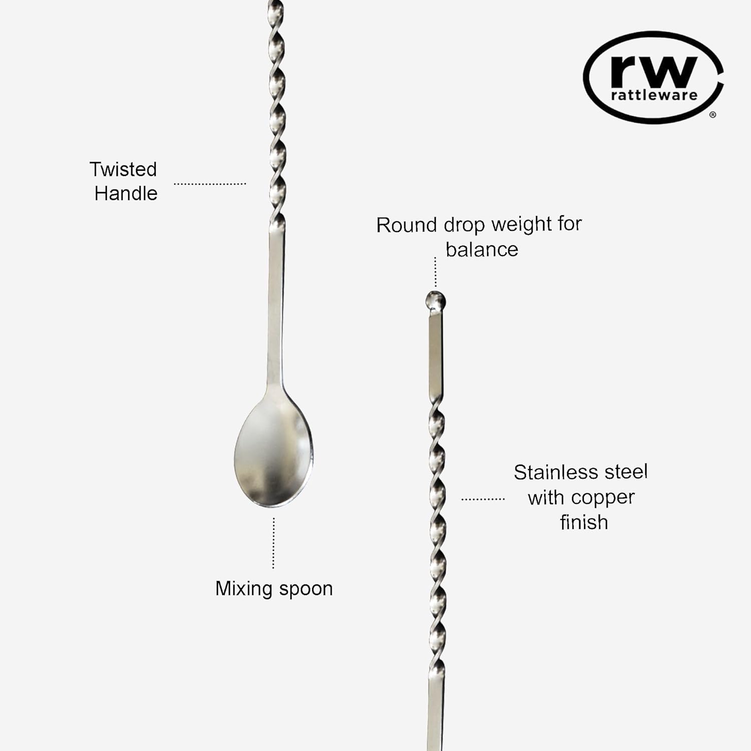 Rattleware Stainless Steel Spoon Twist 11-1/2-Inch – Coffee Scoop with Graduated Measure, Long Handled Espresso Spoon, Barista Tool, Coffee Bar Accessories for Effortless Cocktail Mixing (Set of 4)