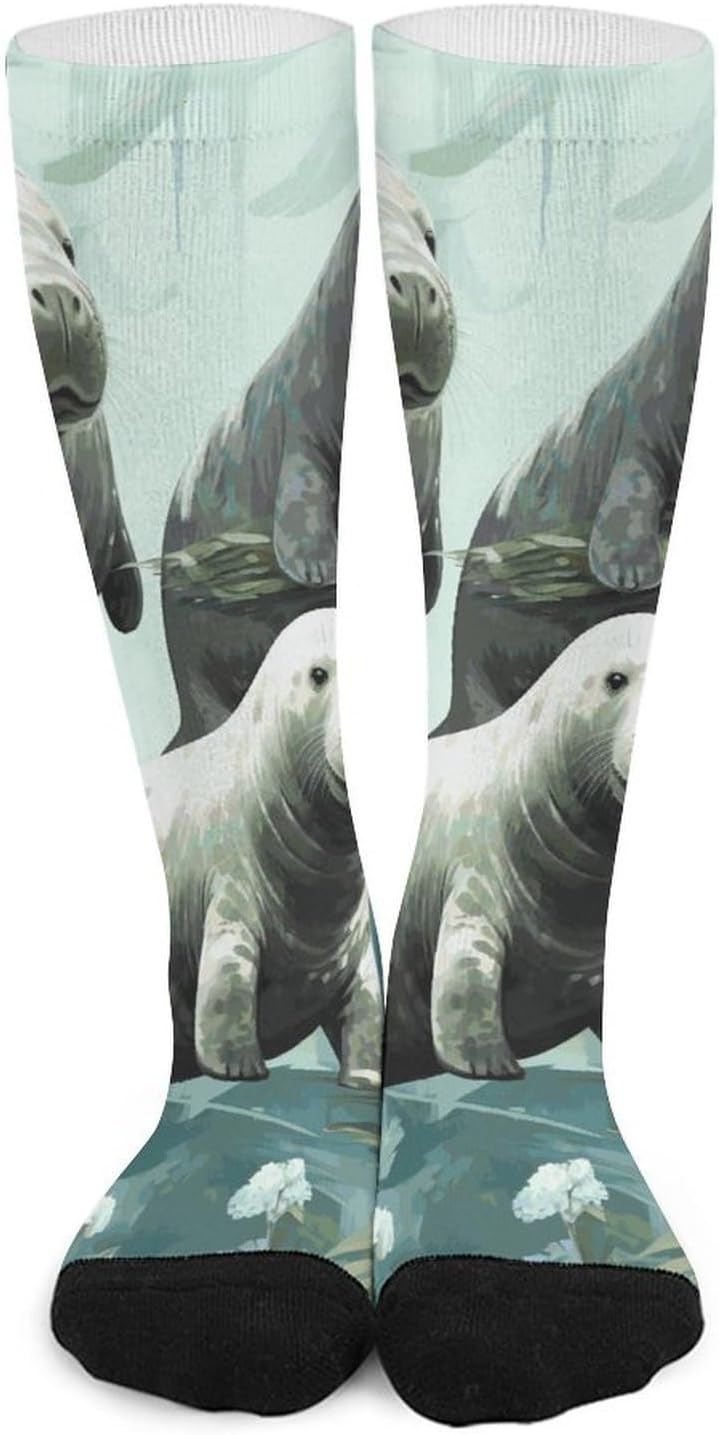 Knee High Socks Rabbits Manatees Long Tube Boot Seamless Toe