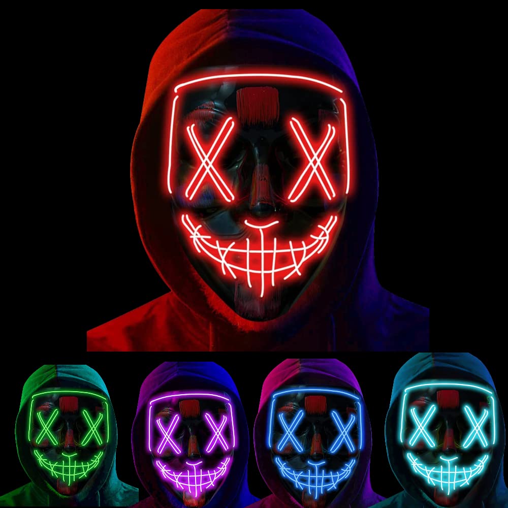 Red Purge Light Up LED Mask - Halloween Costume Glow in the Dark Scary for Festival Party Carnival - Flashing 3 Mode Super Bright for Adults and Kids - UK Seller