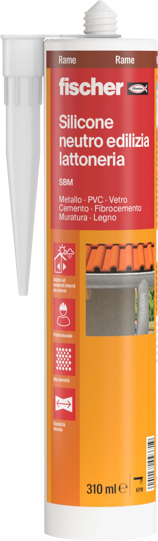 Fischer SBM 310 Rame, Silicone Sigillante Basso Modulo Neutro per Edilizia, Elastico, Inodore, Senza Solventi, Interni/​Esterni, Lattoneria, Facciate, Vetrate