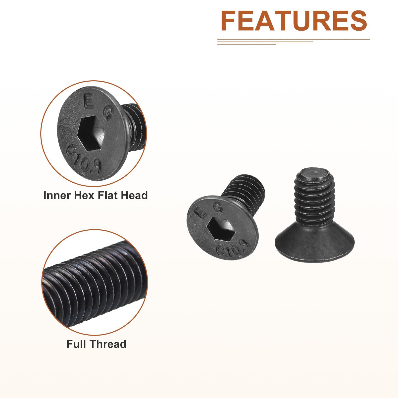 DTGN M6-1x12mm Flat Head Socket Cap Screws, 50 Pack Hex Socket Flat Head Screws Carbon Steel Black Oxide, Full Thread - Image 4