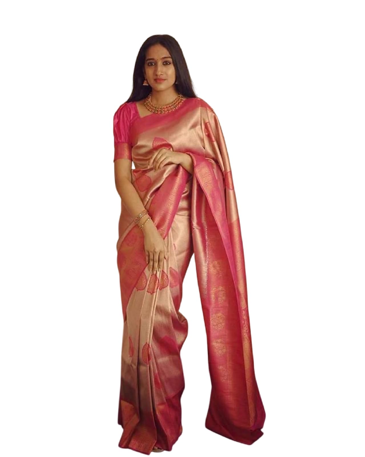 Women's Banarasi Soft Litchi Silk Saree with Unstitched Blouse Piece Rich Pallu and Leaf Pattern | Elegant Saris for Woman-image-27