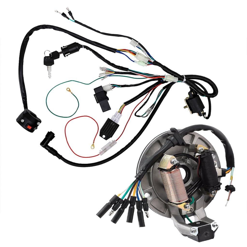 Complete Kick Start Engine Wiring Harness Loom Cable Assembly with Light Wires CDI Coil + Stator for Lifan 50cc 110cc 125cc 140cc Pit PRO Trail Bike Dirt Pit Bike SSR ATV UTV Go Kart Quad Moped