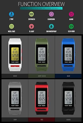 Miniatura 5 de Moda unisex números grandes rectángulo cara al aire libre deporte reloj de pulsera para hombre señoras impermeable día fecha Aralm cronómetro reloj