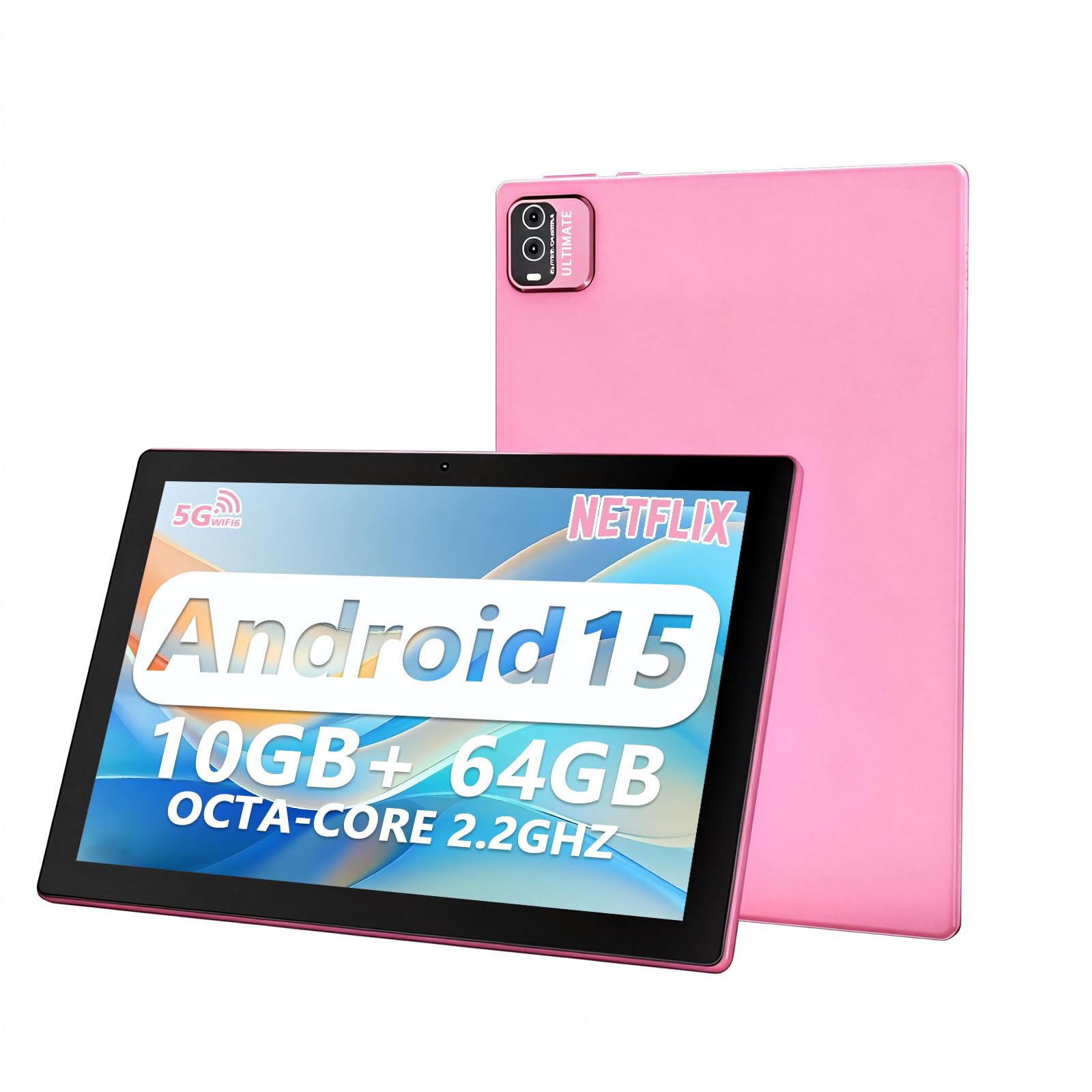 YQSAVIOR Tablet,10.1" Android Tablet with MTK Octa-core Processor 10GB (4GB+6GB Expand) RAM 64GB ROM+1TB Expandable Computer Tablets PC, IPS 1280 * 800 Screen, 2+8MP Dual Camera, WiFi, BT, Pink