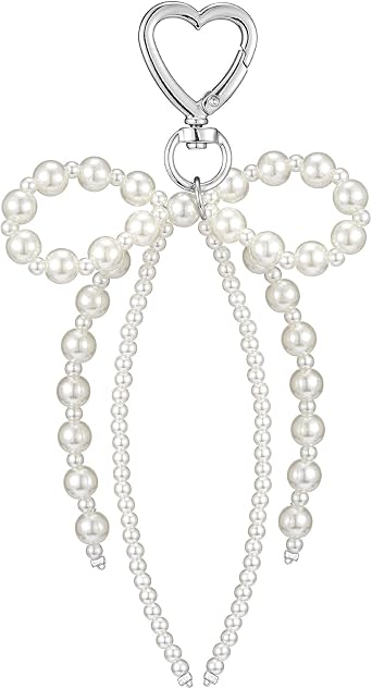 Agromusk Pearl Bow Keychain Heart Coquette Pearl Tassel Bag Charms,Cute Y2k Bow Pendant Purse Charms for Handbags