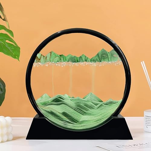 Miniatura 53 de ANBOER - Marco redondo de vidrio con arena movediza diseño 3D de mar profundo, paisaje de arena relajante para escritorio, hogar, oficina, trabajo