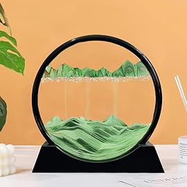 Aoderun Moving Sand Art Picture Round Glass 3D Deep Sea Sandscape in Motion Display Flowing Sand Frame Relaxing Desktop Home Office Work Decor (12, Green)