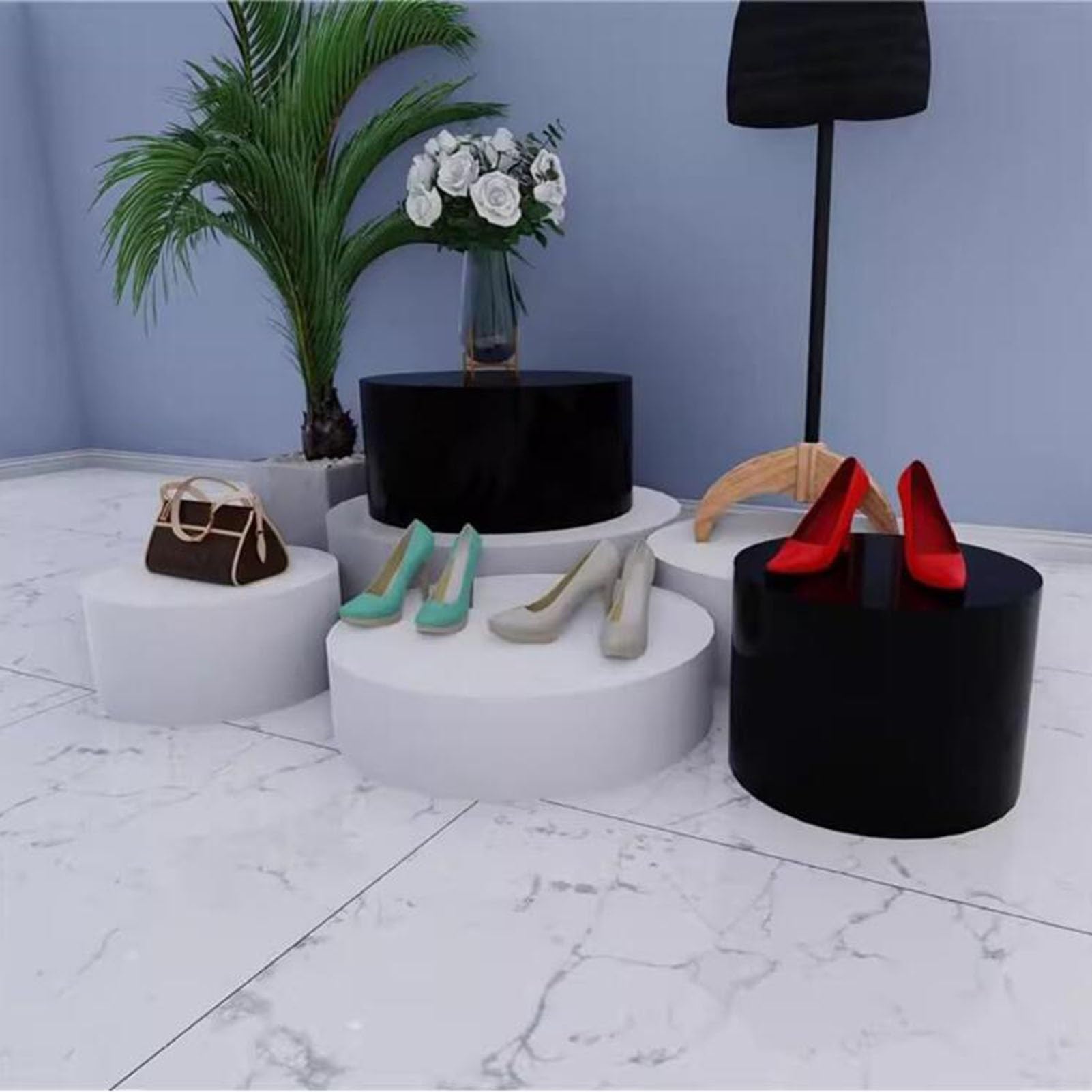 Soporte de pedestal redondo para exhibición de maniquí de tienda de ropa de boda, plataforma de escenario, decoración de eventos, zapatos elevadores de novia, negro, 50 x 20 cm