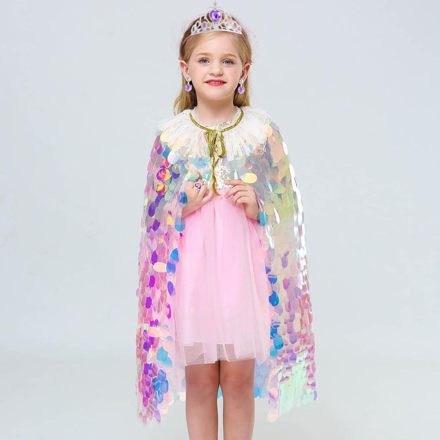 Princess Dress Up Rainbow Mermaid Cape Toddler Costume for Princess Cloaks Gift Set for Little Girls 3-8 Years - Image 5