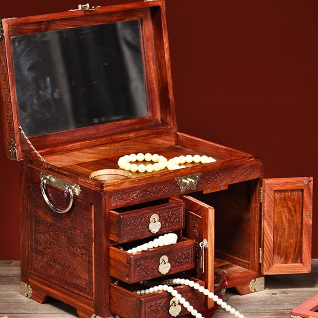Caja De Reloj Joyero Rojo De Madera De Estilo Chino con Cerradura, Pendientes, Collares, Relojes, Cajas De Almacenamiento De Joyas Estuche para Relojes