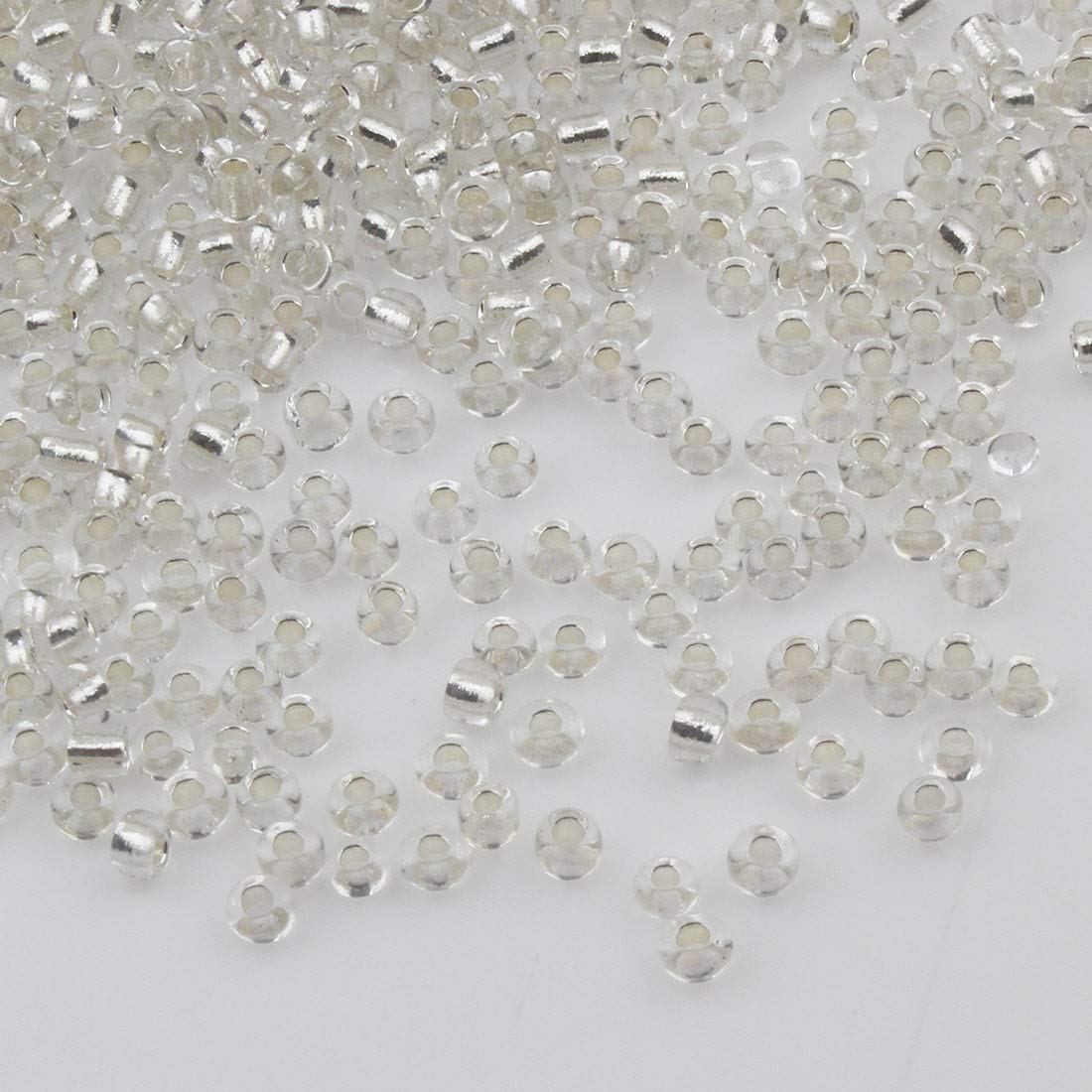 Perlin 6500 Pieces Glass Seed Beads 2 mm Silver Insert, Silver Lined, 11/0, Pony Beads, (White)