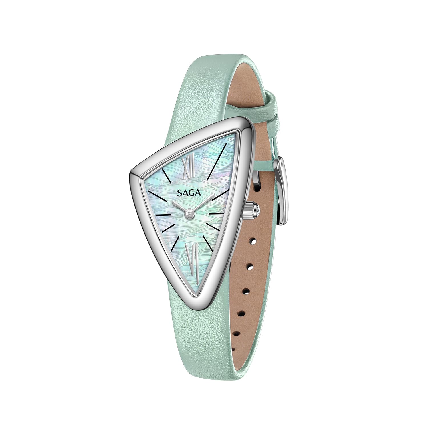 SAGA Sailboat Women's Luxury Quartz Watch with Swiss Movement, Roman Numeral Dial, Danube Crystal, Stainless Steel Triangular Case, 3ATM Water Resistant - Elegant Gift for Small Wrists