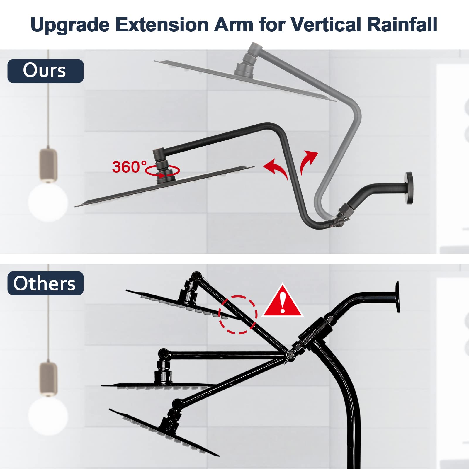 PDPBath Regenduschkopf – 30,5 Cm, Edelstahl, Mit Verstellbarem Arm