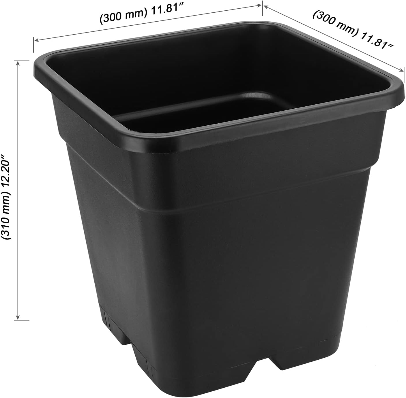 MOUYAT 5 Pack 5 Gallon Large Square Nursery Pots with Saucers, 12 x 12 Inch Black Plastic Plant Nursery Pots Garden Planter for Planting Flowers