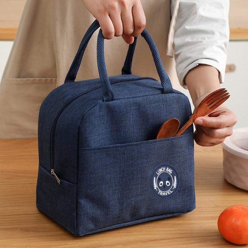 Image of Eco-Friendly Insulated Lunch Bag with Smart Organizer for Office, School, Gym & Outdoor - Reusable, Durable, and Stylish Storage for Men, Women, and Kids (Dark Blue)