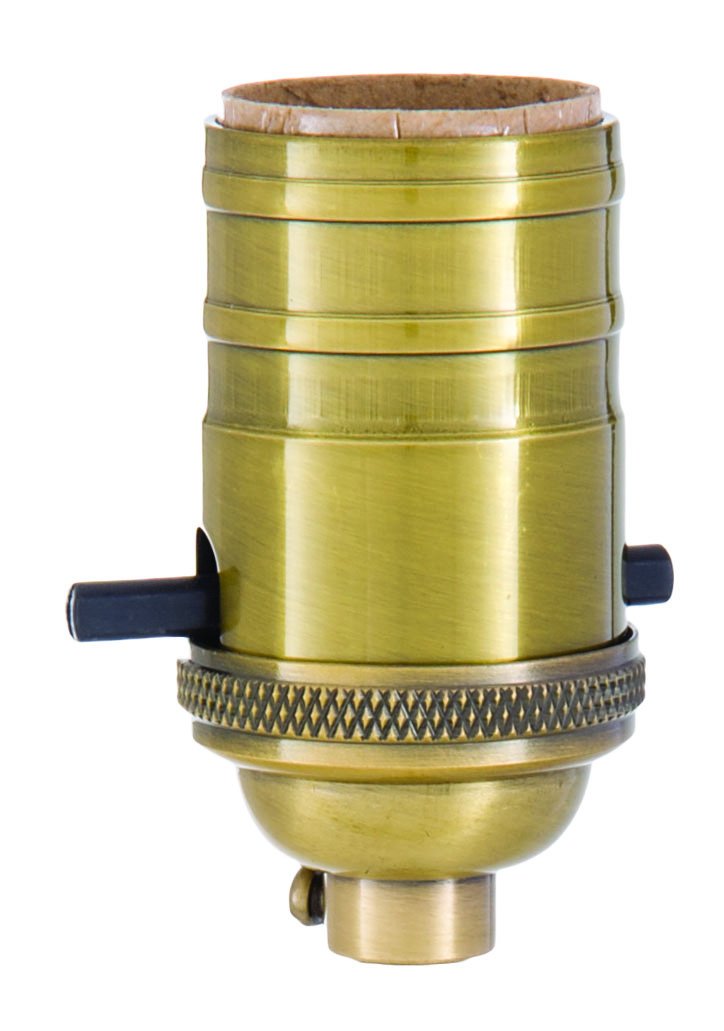 B&P Lamp® Heavy Turned Brass Socket with Antique Brass Finish, Push-Thru Function, No Uno Threads