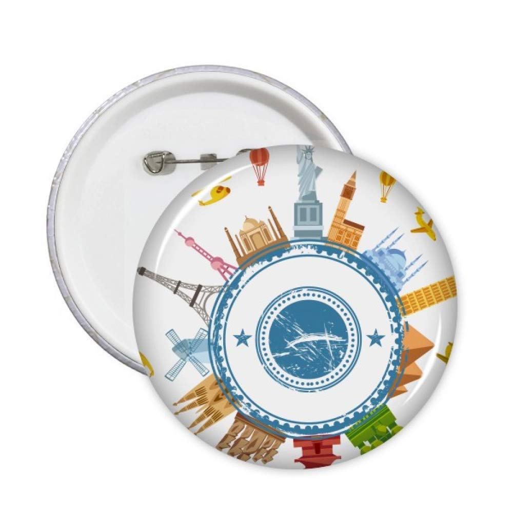 World Earth Landmark City Pattern Pins Badge Button Emblem Accessory Decoration 5pcs